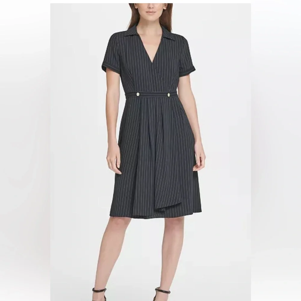 Like new DKNY Pinstripe collared fit flare dress